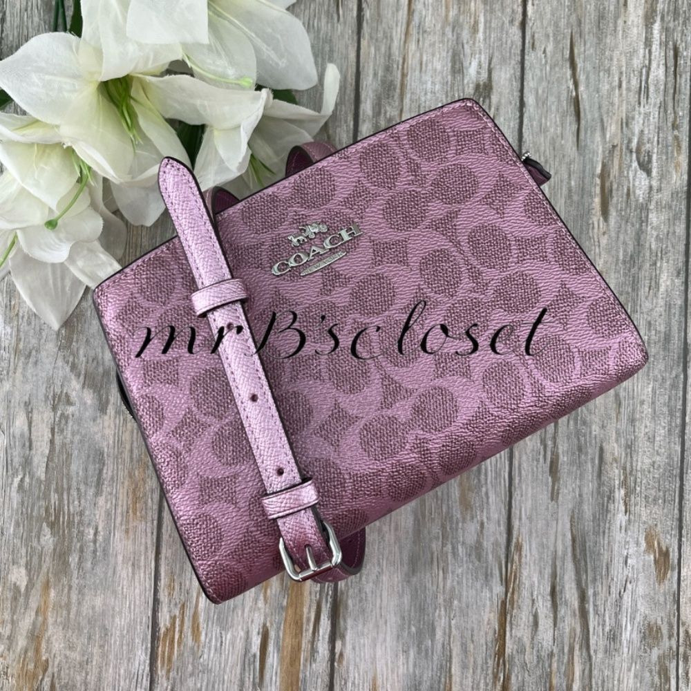 Coach Gia Crossbody Bag in Pink Metallic Signature Canvas